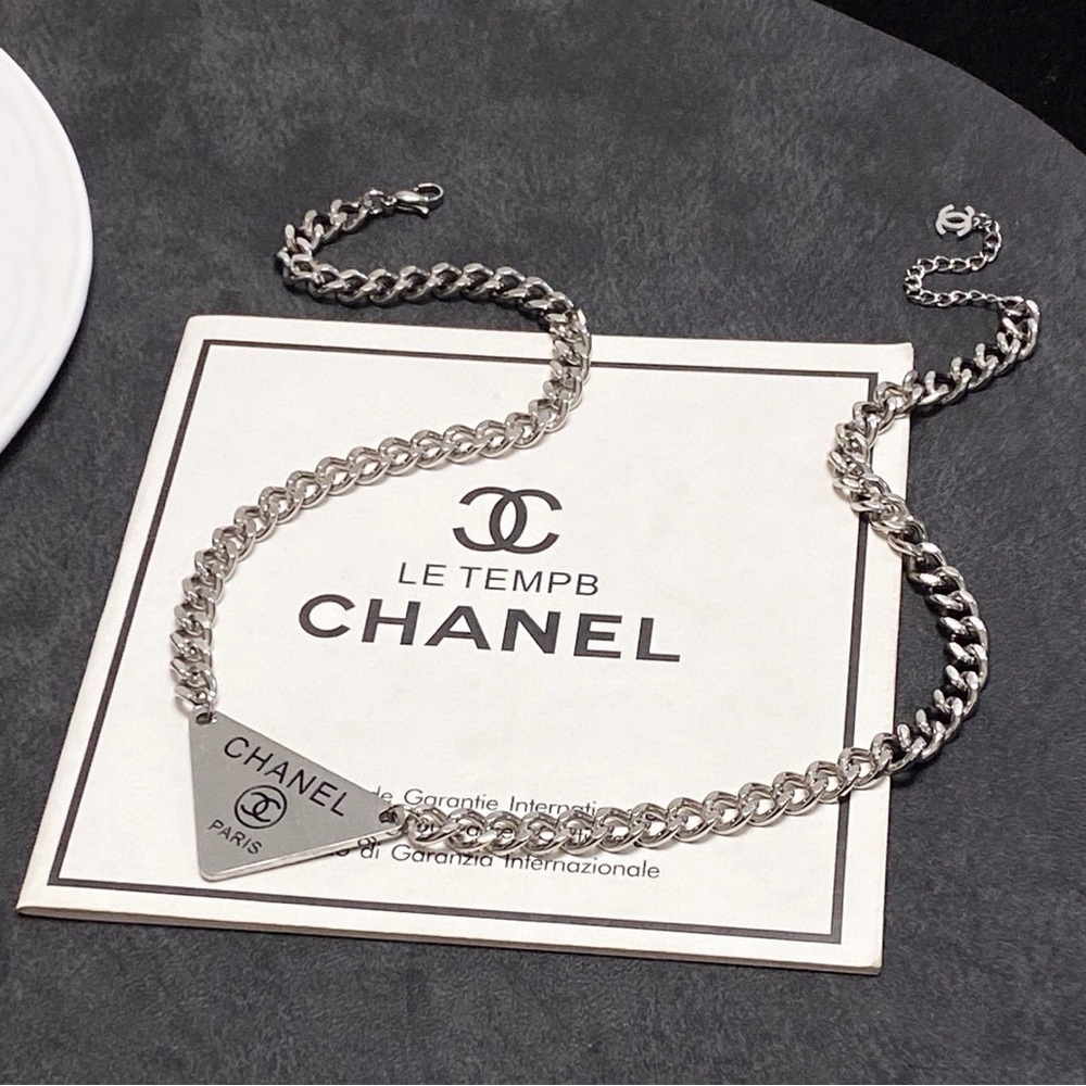 Chanel Triangular Silver Necklace - image 8